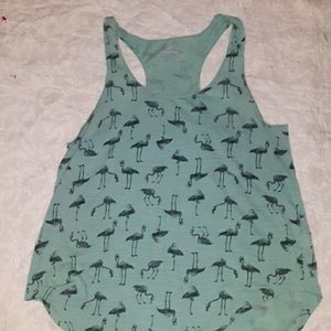 Green flamingo print tank top